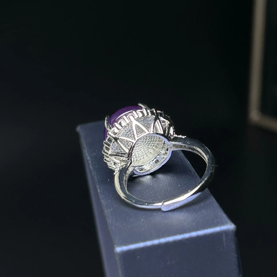 Natural Icy Purple Jade jadeite Vintage Women Adjustable Size Ring - Image 4 of 4