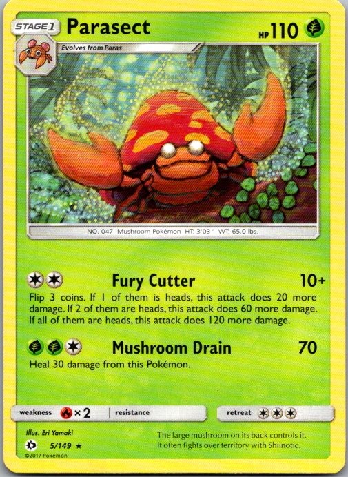 Parasect 5/149 Rare SM Base Set Pokemon Near Mint