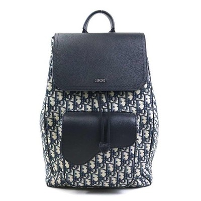 Authentischer Christian Dior schräger Rucksack marineblau Canvas/Leder - 90171k