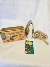 = Vintage GE World Wide Travel Iron Steam Dry With Box and Adapters 1-3/4 lbs