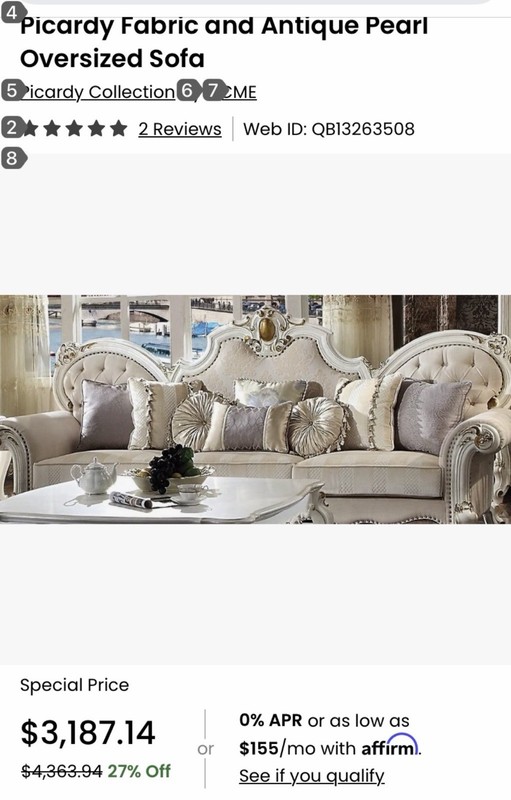 Acme Picardy Oversized Sofa – Fabric & Antique Pearl.