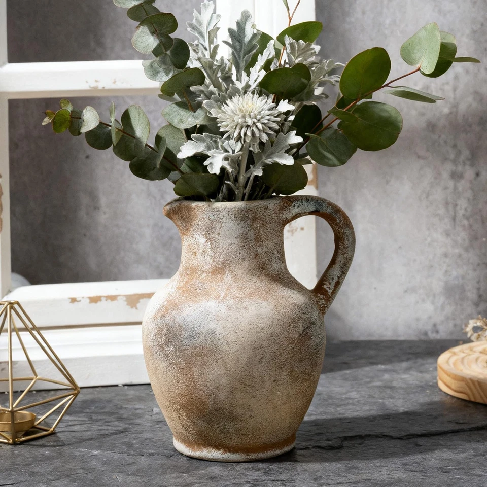 Ceramic Rustic Farmhouse Vase with Handle, Terracotta Vase, Minimalist Decora... - Image 3 of 4