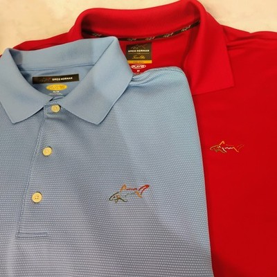 Bundle Lot 2 Greg Norman Mens Medium Performance Golf Polo Shirt Red Blue T