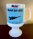 Mobil Jet Oil II VTG Milk Glass Pedestal Mug Aviation Petroliana Collectible USA