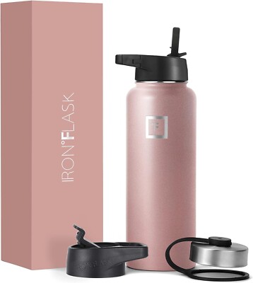 IRON °FLASK Camping & Hiking Hydration Flask, 3 Straw Lids | BRAND NEW  18 0Z