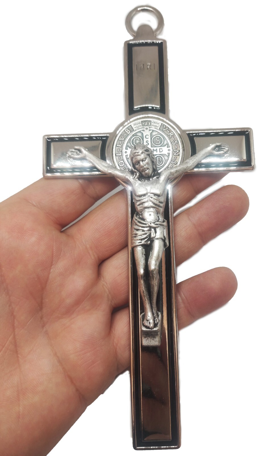 Wandkreuz Hl. Benedikt versilbert Metall Kruzifix 7,8 inkl. Medjugorje