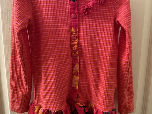 Le Top Pink Striped Floral Ruffle Dress Long Sleeve Girls Size 6 - Picture 3 of 6