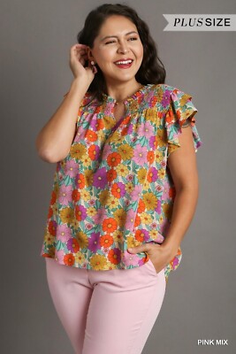 Floral Printed Smocked York Top with Double Layer Ruffle Sleeve