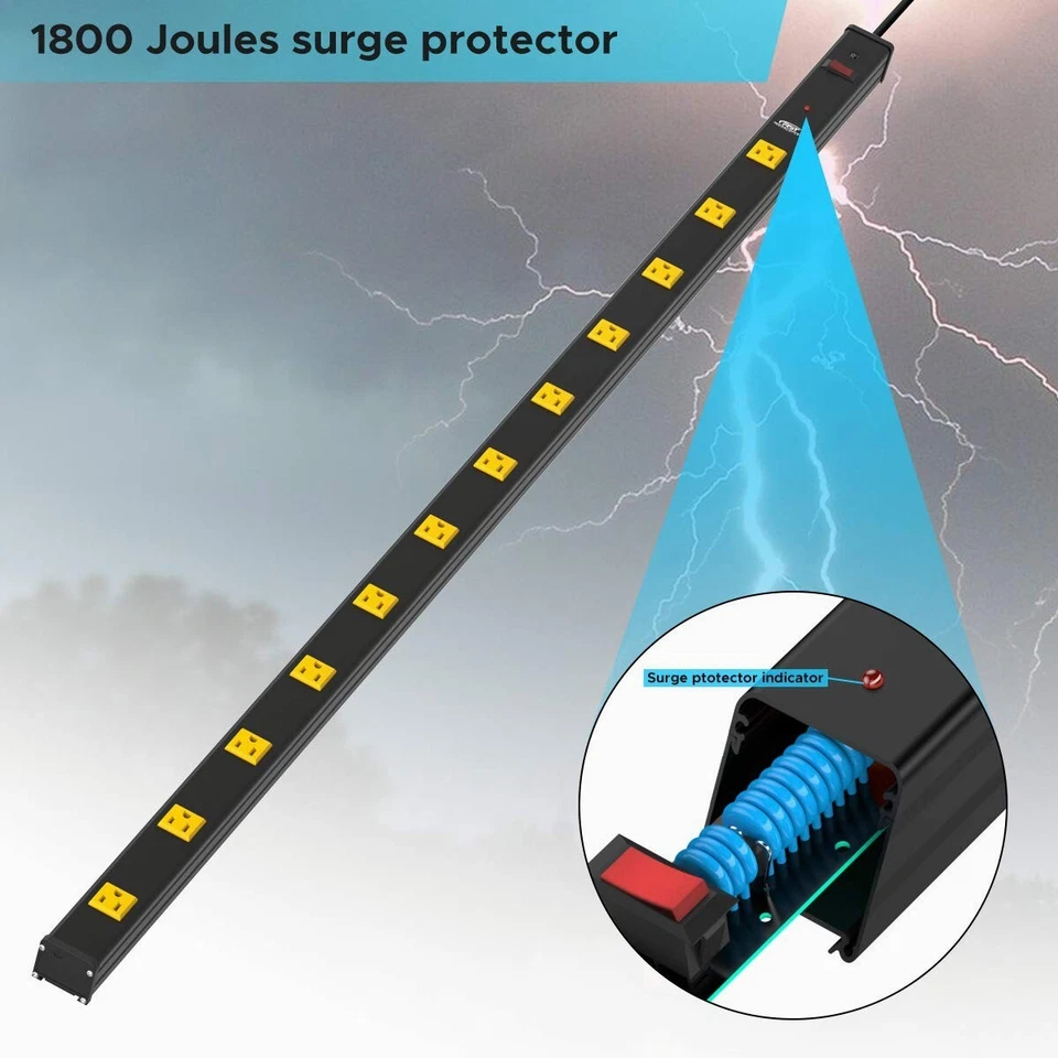 12-Outlet Heavy Duty Surge Protector Power Strip Bar 1800 Joules 15A Circuit 6FT - Image 3 of 4