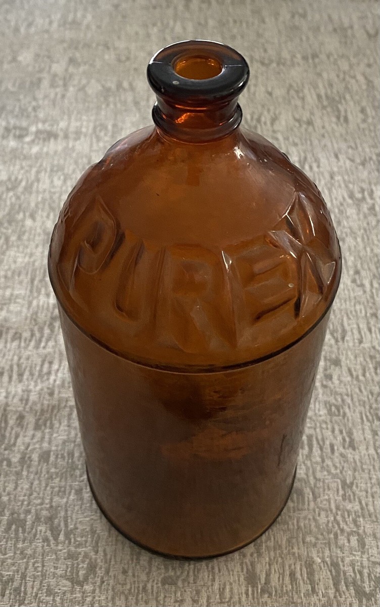 Collectible 1930's Vintage Purex Brown Glass Bottle, Cork Style, 1