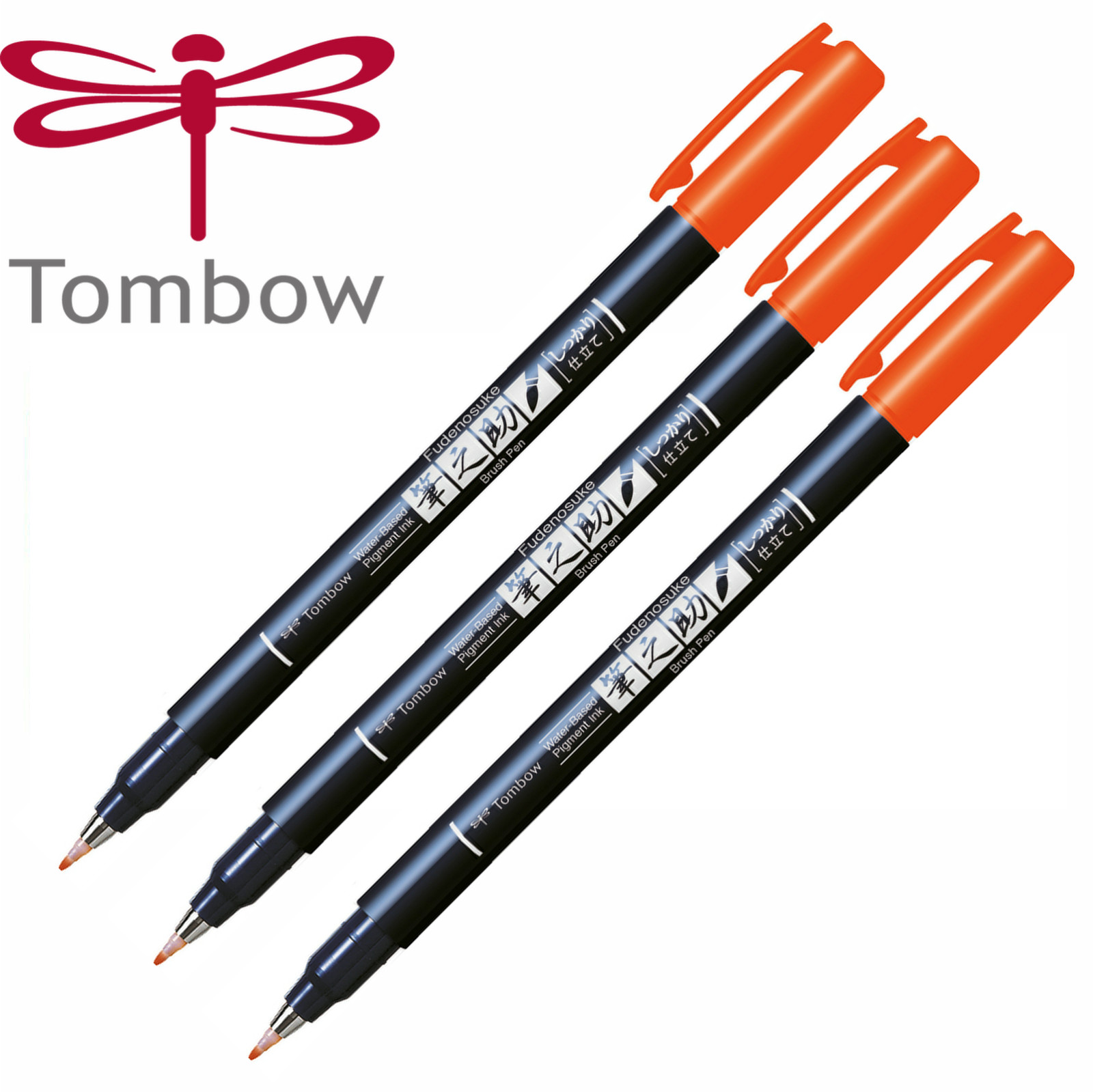 Tombow Fudenosuke Colour Brush Pen - Pack of 3 - Orange