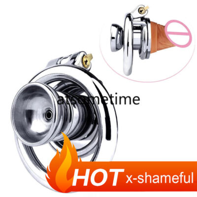 New Inverted Plugged Cylinder Chastity Cage Couple Stainless Steel Rings Device