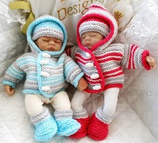  Premature Baby 10" Doll Knitting Pattern For a Hooded Duffel Coat Hat Boots 