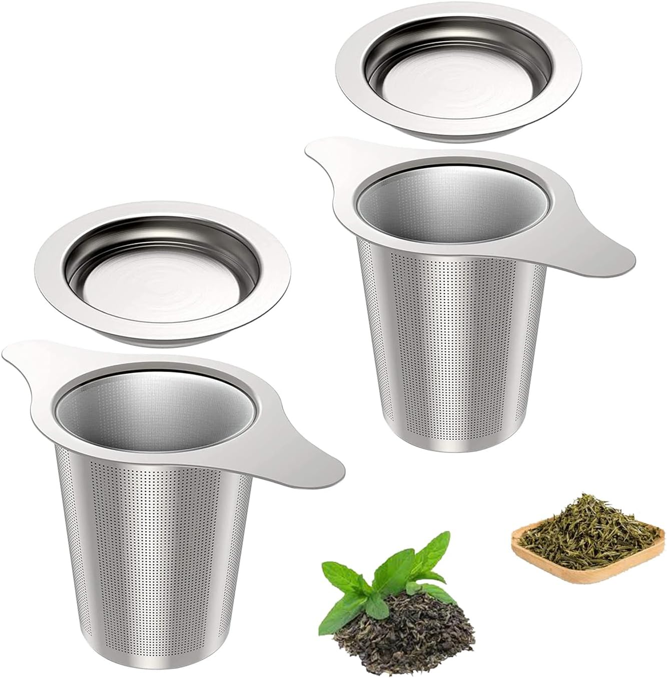 2Pcs Large Stainless Steel Tea Strainer with Double Handle and Fine Mesh