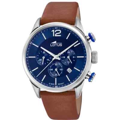 Lotus 186891 Mens Brown Leather Straps Blue Chronograph Dial Quartz Watch 42 mm