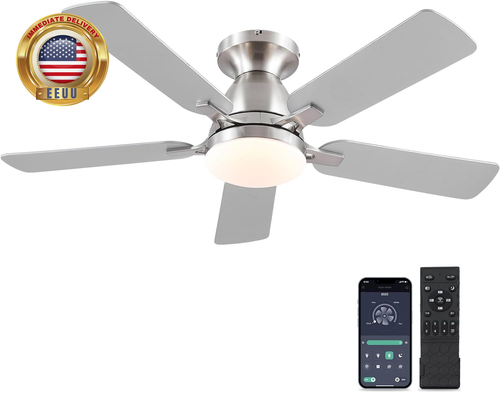 Ceiling Fans with Lights and Remote/App Control,46" Flush Mount Ceiling Fan Dimm