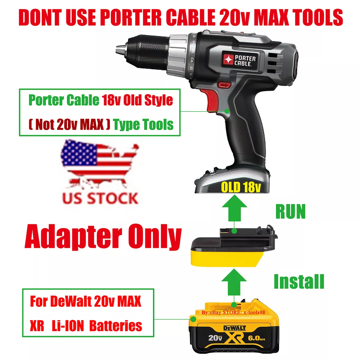 1x Adapter For DeWalt 20v MAX Li Ion Battery To PORTER CABLE 18v