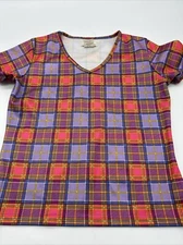 Vintage Guess T-Shirt Women Medium Multicolor Plaid V-Neck Hippie …#10823