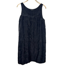 Eileen Fisher Size M Layered Silk Georgette Tiered Black Dress