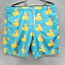 Neff Board Swim Shorts Rubber Duck Blue Drawstring Unlined in Mens L Blue Yellow
