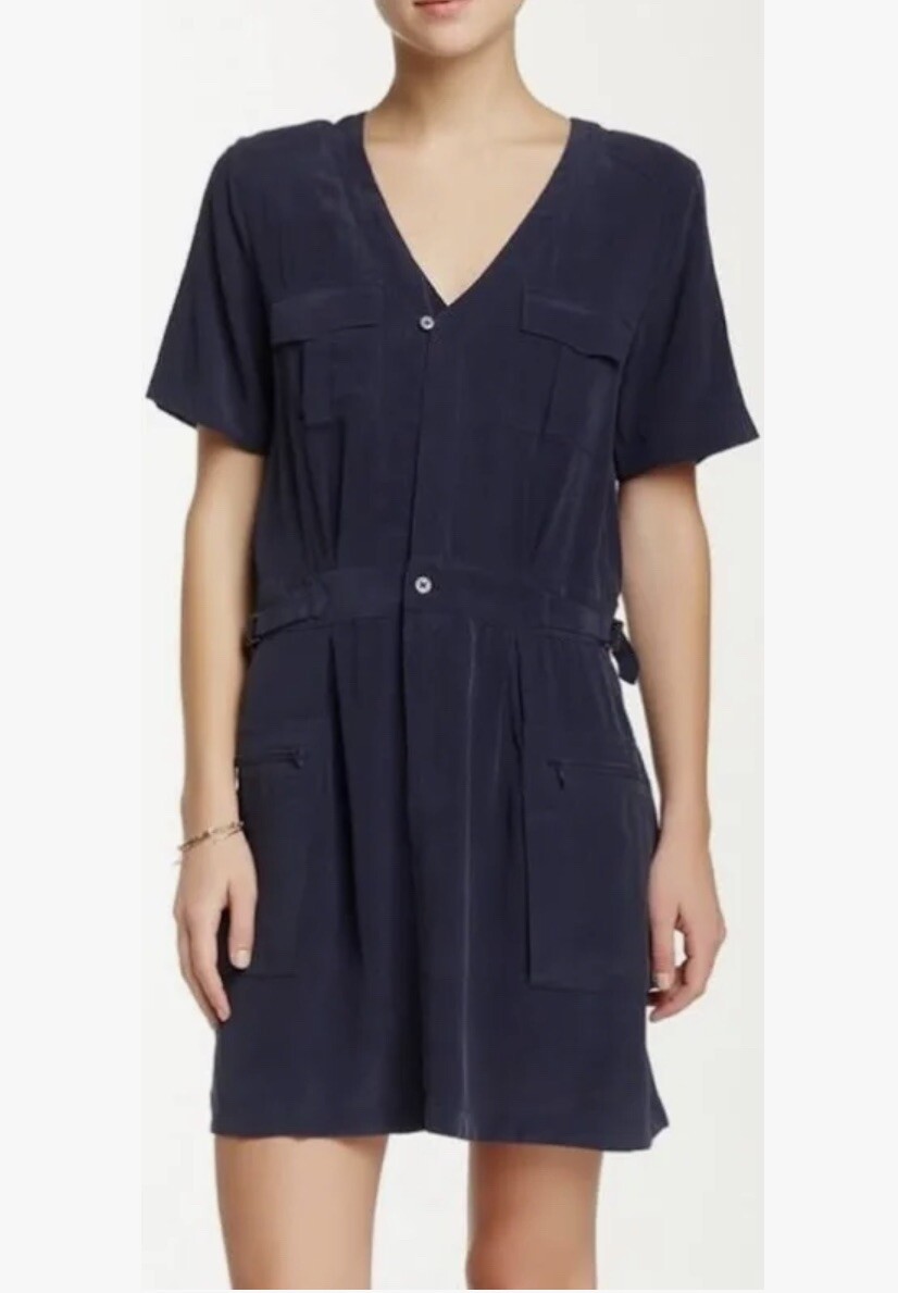 EQUIPMENT Silk Oliver Utility Mini Dress Cargo Pockets Size S - Navy Blue |  eBay