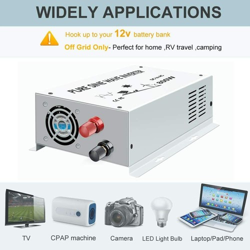 800W Pure Sine Wave Power Inverter 12/24/36/48V to 120V RV Converter Off-Grid - Picture 5 of 10