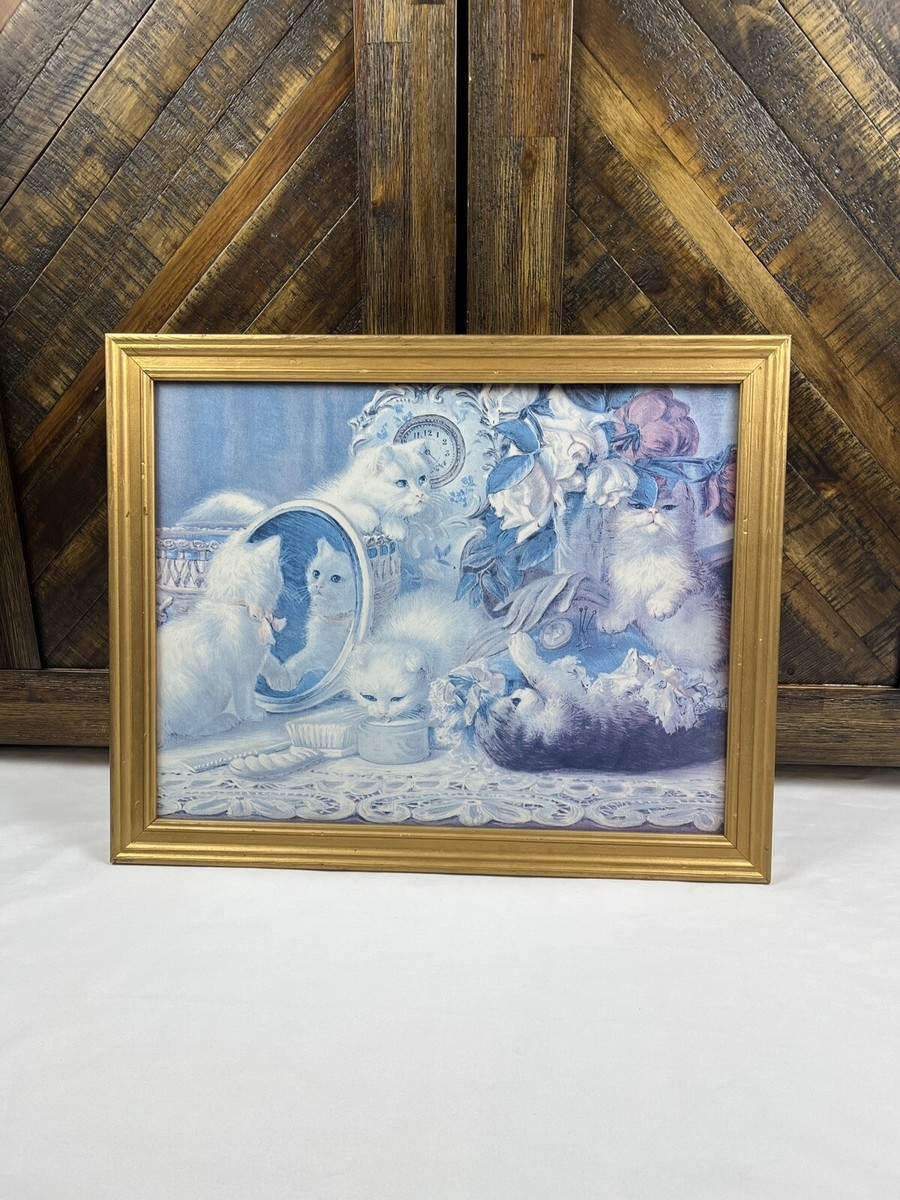 H.G Plumb Five Senses Cats Print Golden Frame With Glass 20.25” X