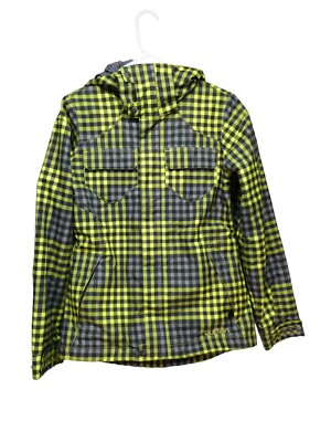 Burton Dry Ride Sherpa Lined Winter Snow Jacket Women's Small Plaid Black Yellow