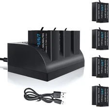 2000mAh 4Pack Battery and Charger for Gopro Hero Black 8/7/6/5 with USB and Type
