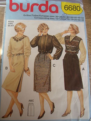  VINTAGE MUSTER '' BURDA 3 MODELLE RÖCKE MIT FALTEN/KNÖPFEN NR.6680 GR. 36/40