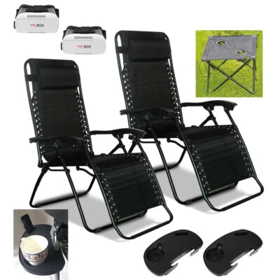 TEXTOLINE GRAVITY RECLINER GARDEN CHAIR SUN LOUNGER TABLE CUP HOLDER TRAY,VR BOX - Image 1 of 3