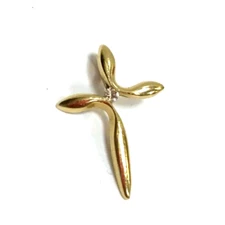 (MA3) Ladies 14k Yellow Gold 0.9g Diamond Small Dainty Cross Pendant - Size 3/4"
