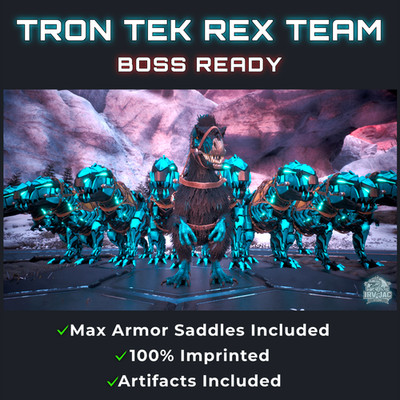 Ark Ascended PVE - Tek Rex Boss Team - TRON Color - Imprinted - Xbox/PC/PS5