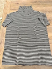 Eileen Fisher Petite Striped Gray and Taupe 100% Merino Wool Tunic Top, L