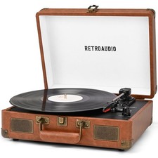 Vinyl Record Player 3-Speed Bluetooth Portable Suitcase Records Player with 2...