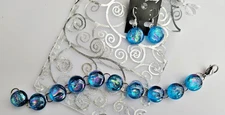 Handcrafted Fused Turquoise Dichroic Glass Cabochon Bracelet with Bonus Earrings