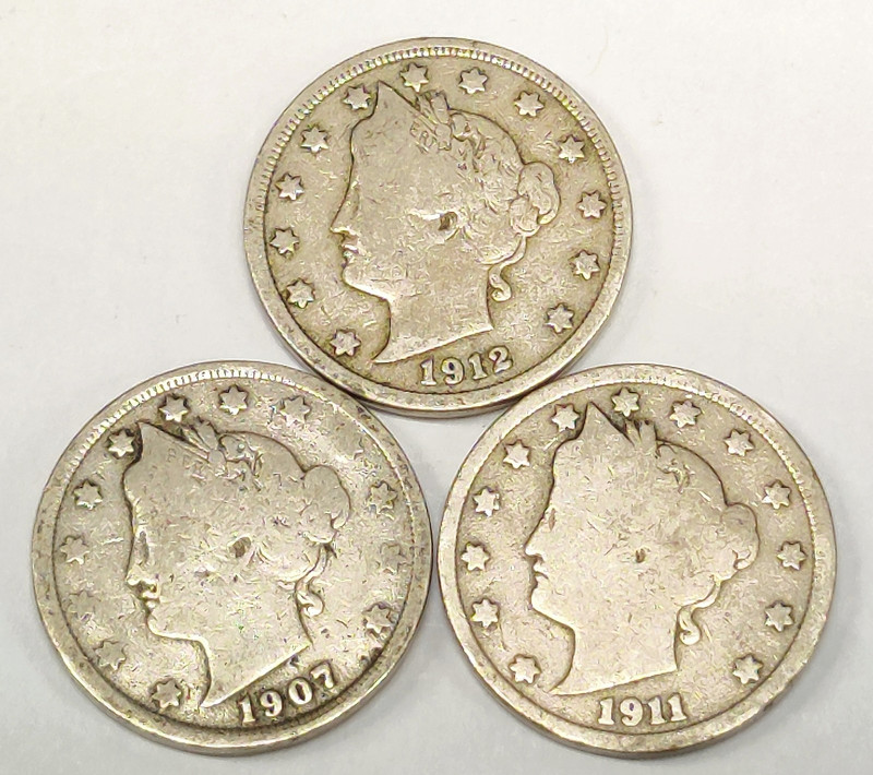 1907 & 1911 & 1912  Liberty "V" Nickel Set - "P" Mint