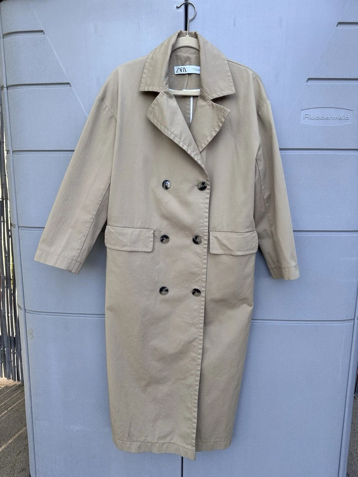 Zara long buttoned trench coat size S Oversized Preppy Minimalist Travel Capsule - Image 2 of 4