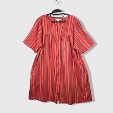 Go Softly Patio Kaftan Midi Dress Womens L Striped Retro Boho Casual Resort