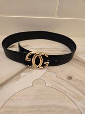 Rare Vintage GUCCI Belt GG Buckle Black Gold Leather Women's 30-32 inch