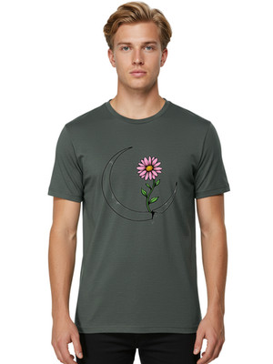 Flower-In-Crescent-Moon Mens Graphic Tee, 100% Cotton, Casual Summer Wear