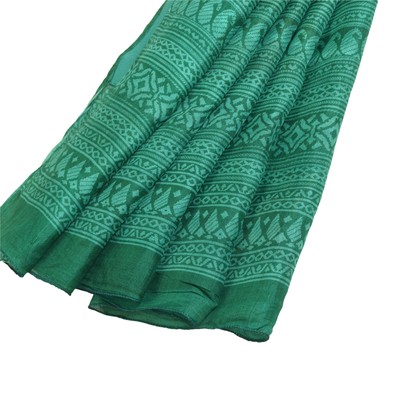 Sanskriti Vintage Sarees Green Pure Silk Printed Sari Floral Soft Craft Fabric