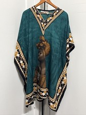 Sante Classics Kaftan Mumu Teal African Print One Size Loungewear