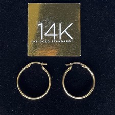 14K Yellow Gold Hoop Earrings 1 inch Diameter 3.4 mm wide 1.7 g - NEW