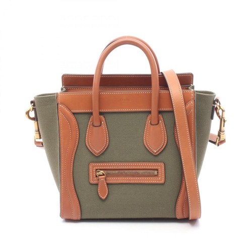 Celine Luggage Nano Handbag Canvas Leather Khaki Brown Womens Pre-owned From Jap