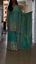 Latest Nc Satin Sea Green Palazzo Suit With Dupatta For Indian Function Wear
