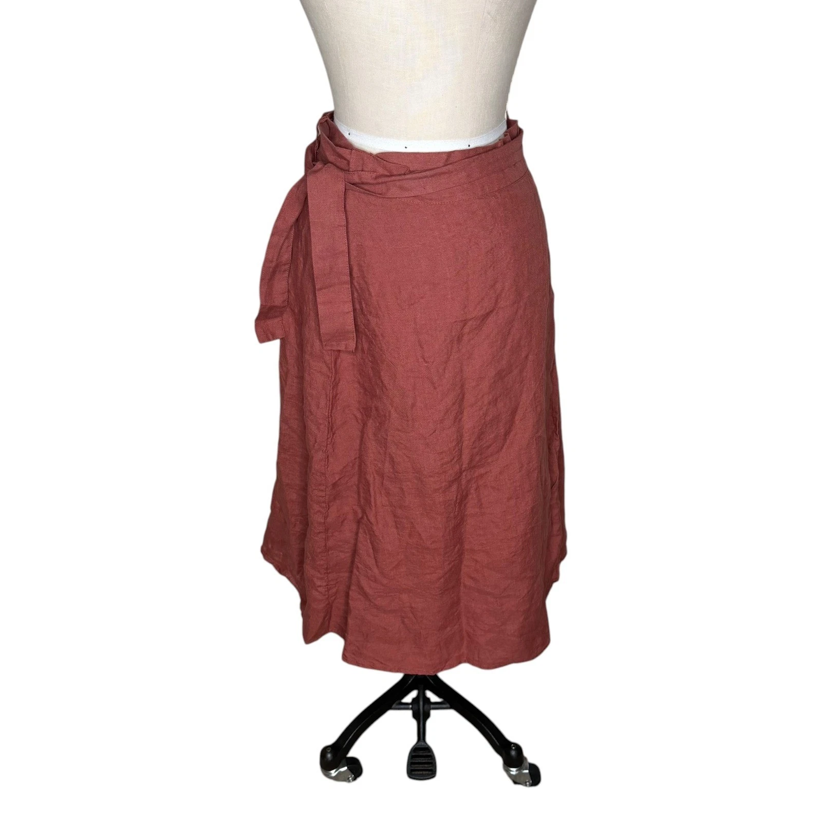 LENOK Wrap Linen Skirt Terracotta Linen Wrap Tie Midi Women's Size Small Earthy