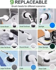 9 IN 1 Electric Spin Scrubber Cordless Cleaning Brush Bathroom Rotating Scrubber