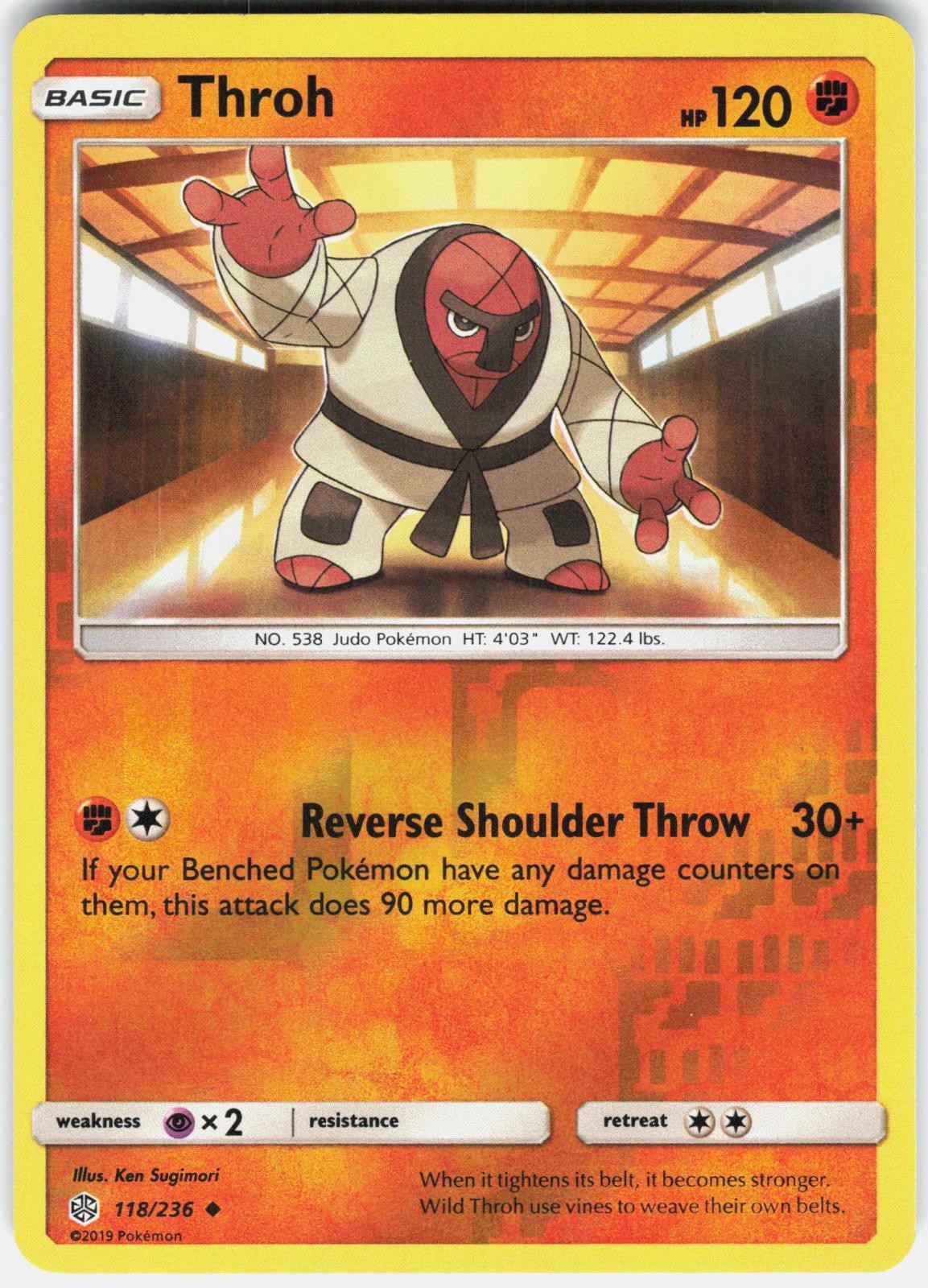 Throh 118/236 Uncommon Cosmic Eclipse Pokemon Reverse Holo Near Mint