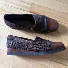 COLE HAAN WOVEN BROWN LEATHER LOAFERS WOMEN US 7B GREAT VINTAGE BRAZIL